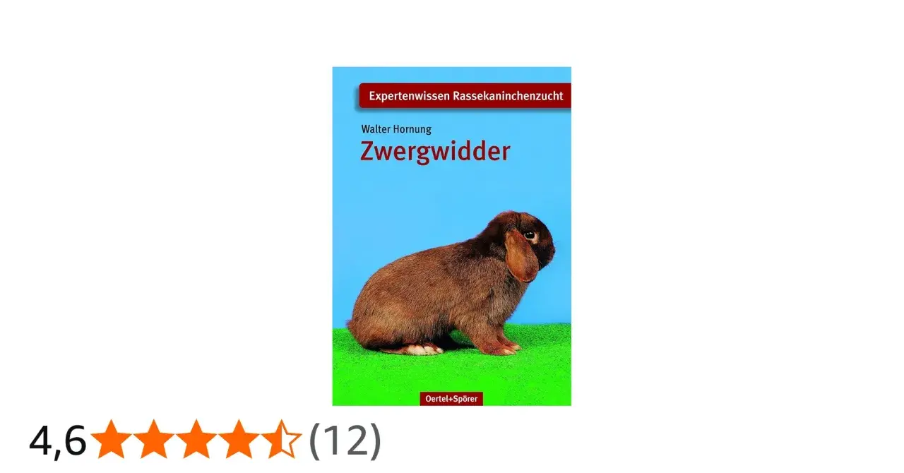 Ein brauner Zwergwidder sitzt auf grüner Wiese. Das Buch "Zwergwidder" von Walter Hornung zeigt verschiedene zwergwidder farben.