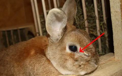 Ein Kaninchen mit verklebten Augen, das vorsichtig gereinigt wird.