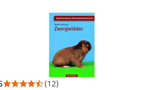 Ein brauner Zwergwidder sitzt auf grüner Wiese. Das Buch "Zwergwidder" von Walter Hornung zeigt verschiedene zwergwidder farben.