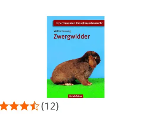 Ein brauner Zwergwidder sitzt auf grüner Wiese. Das Buch "Zwergwidder" von Walter Hornung zeigt verschiedene zwergwidder farben.